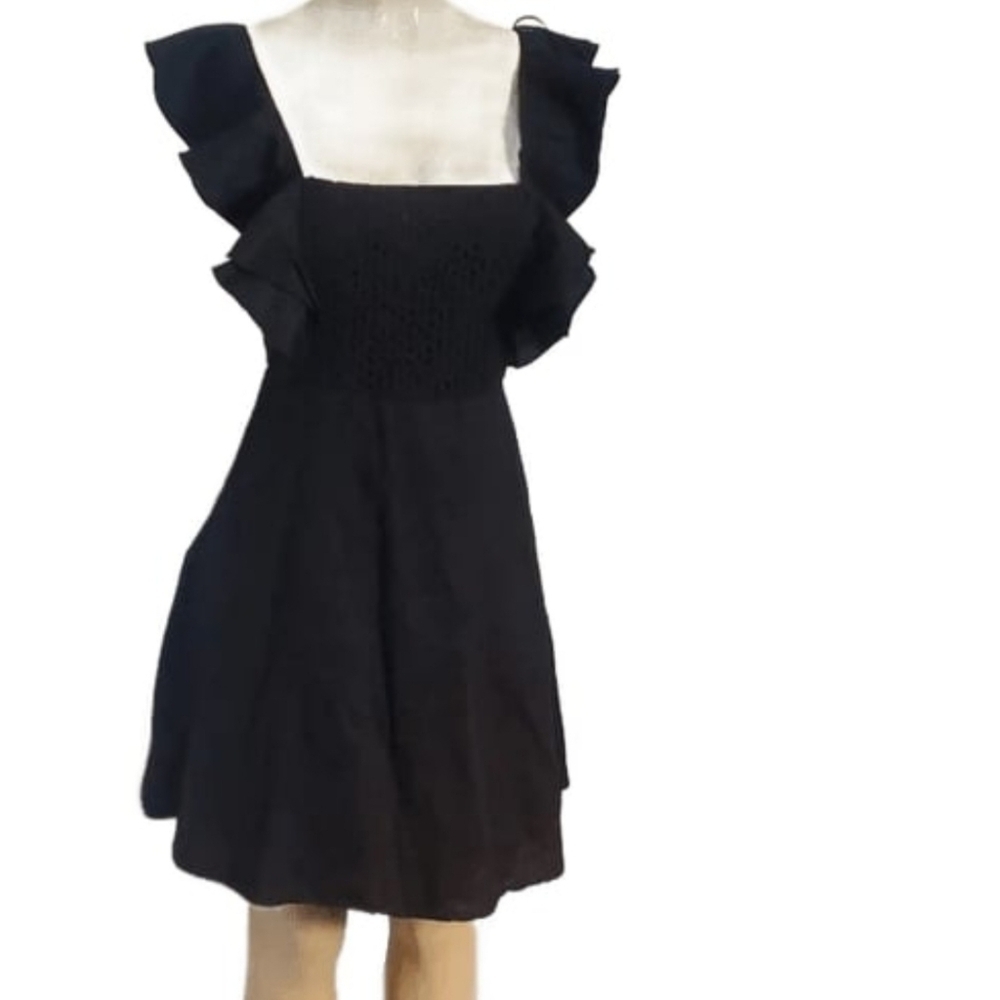 Aqua fit & flare Rufle Mini Black dress 55%Cotton 45%Linen Size L